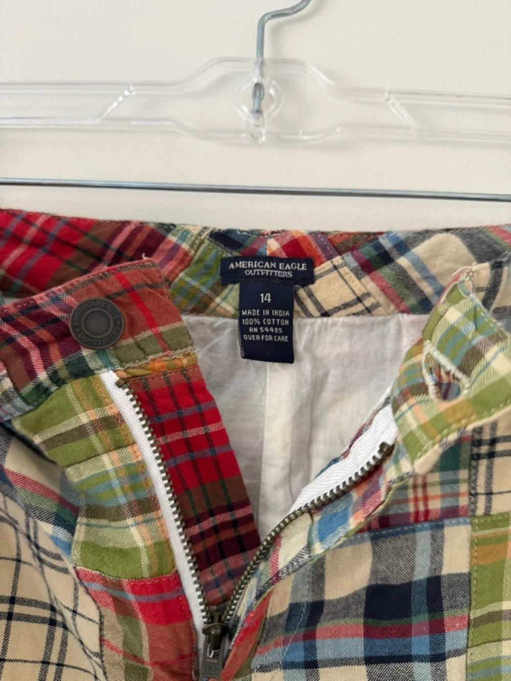 Vintage Y2K Plaid Patchwork Low Rise Mini Skirt Sz 14 American Eagle Outfitters - Picture 3 of 13